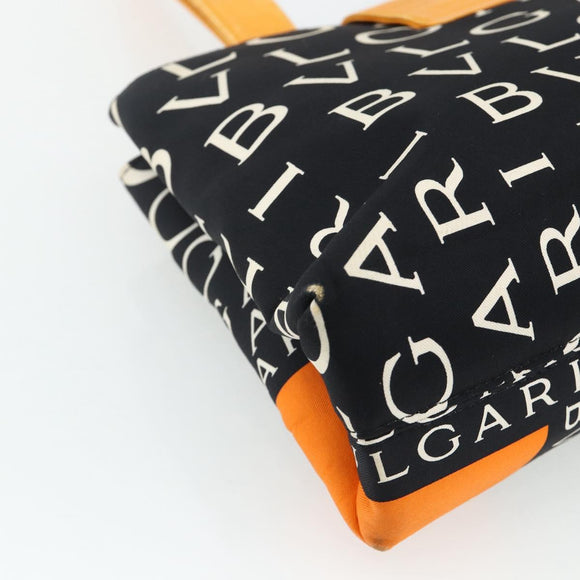 BVLGARI Logo Mania Handtasche Canvas Schwarz Silber Auth 180087