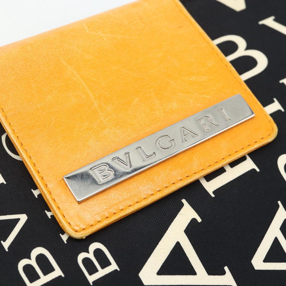 BVLGARI Logo Mania Handtasche Canvas Schwarz Silber Auth 180087