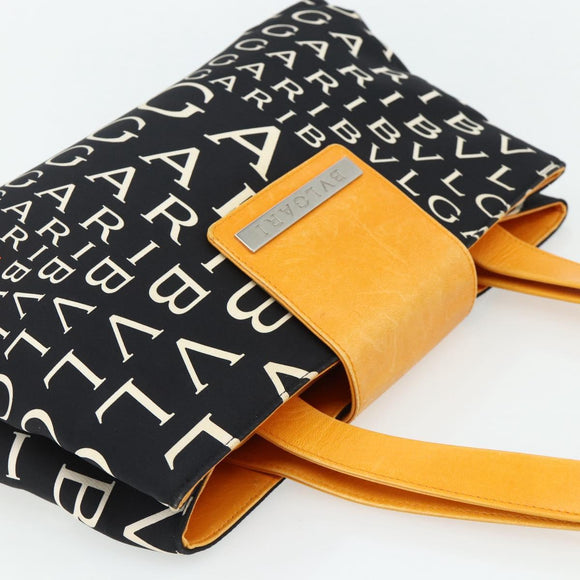 BVLGARI Logo Mania Handtasche Canvas Schwarz Silber Auth 180087