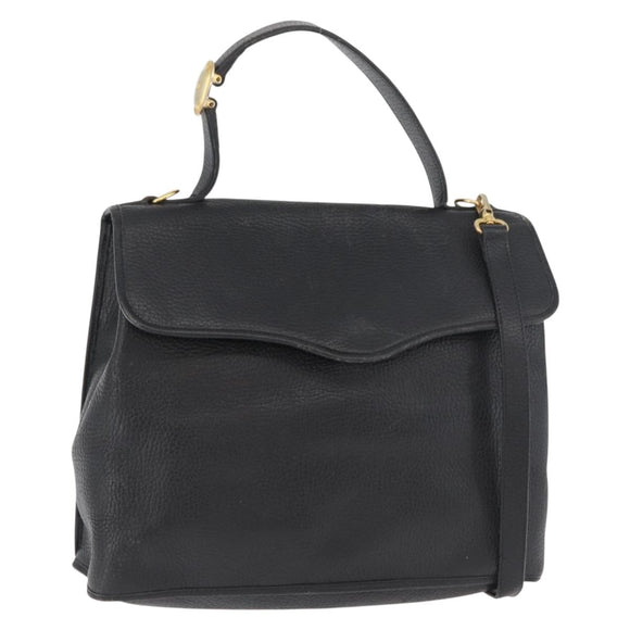 Christian Dior Hand Bag Leather 2way Black Gold Auth 180092