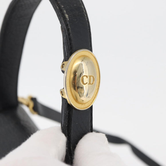 Christian Dior Hand Bag Leather 2way Black Gold Auth 180092