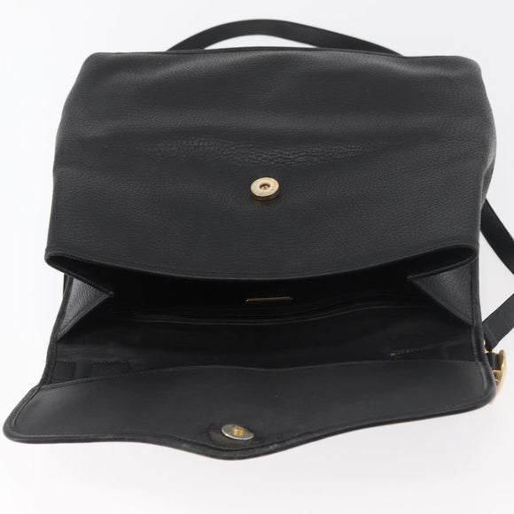 Christian Dior Hand Bag Leather 2way Black Gold Auth 180092