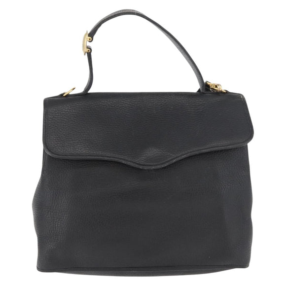 Christian Dior Hand Bag Leather 2way Black Gold Auth 180092