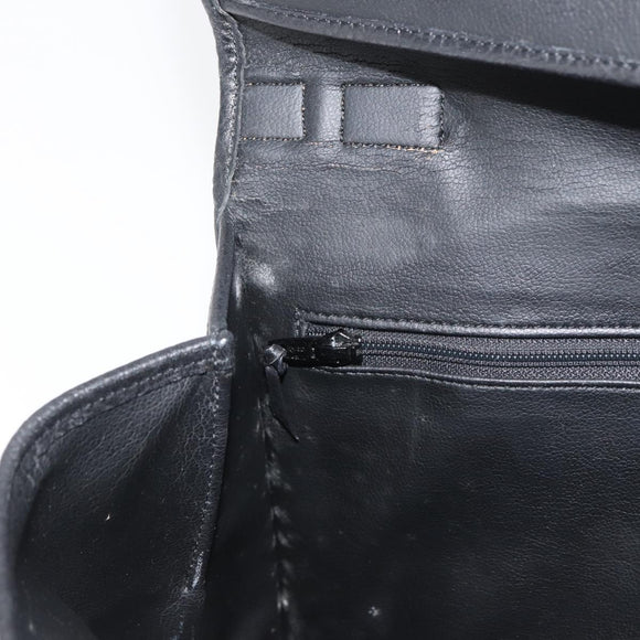 Christian Dior Hand Bag Leather 2way Black Gold Auth 180092