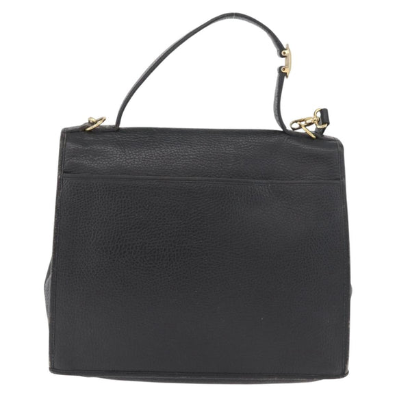 Christian Dior Hand Bag Leather 2way Black Gold Auth 180092
