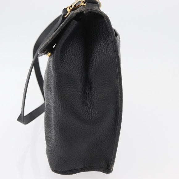 Christian Dior Hand Bag Leather 2way Black Gold Auth 180092