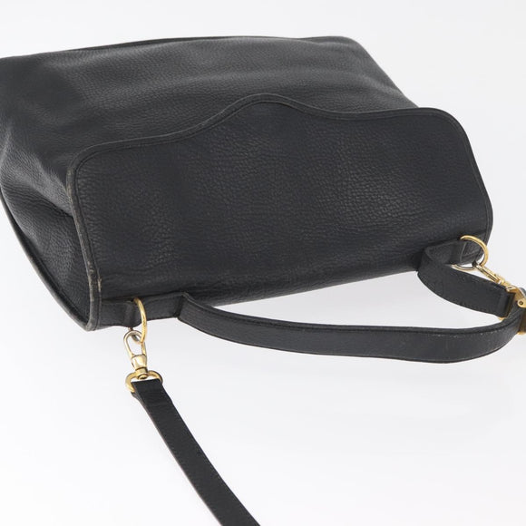 Christian Dior Hand Bag Leather 2way Black Gold Auth 180092