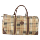Burberrys Nova Check Boston Bag PVC Leather Beige Gold Auth 180095-1