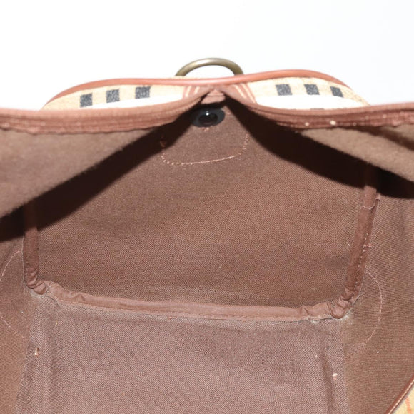 Burberrys Nova Check Boston Bag PVC Leather Beige Gold Auth 180095