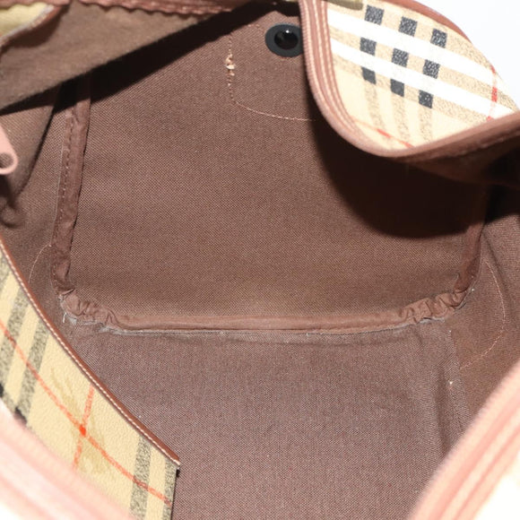 Burberrys Nova Check Boston Bag PVC Leather Beige Gold Auth 180095