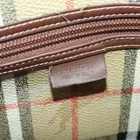 Burberrys Nova Check Boston Bag PVC Leather Beige Gold Auth 180095
