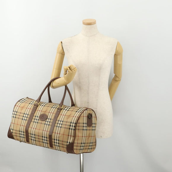 Burberrys Nova Check Boston Bag PVC Leather Beige Gold Auth 180095