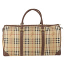 Burberrys Nova Check Boston Bag PVC Leather Beige Gold Auth 180095-3