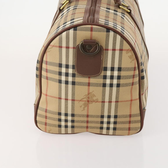 Burberrys Nova Check Boston Bag PVC Leather Beige Gold Auth 180095