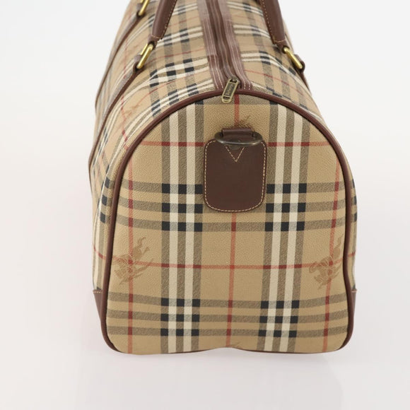 Burberrys Nova Check Boston Bag PVC Leather Beige Gold Auth 180095