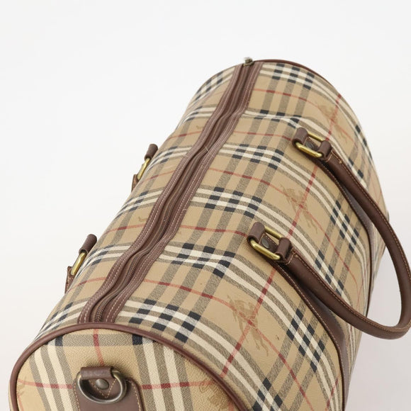 Burberrys Nova Check Boston Bag PVC Leather Beige Gold Auth 180095