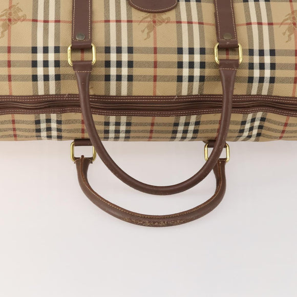 Burberrys Nova Check Boston Bag PVC Leather Beige Gold Auth 180095