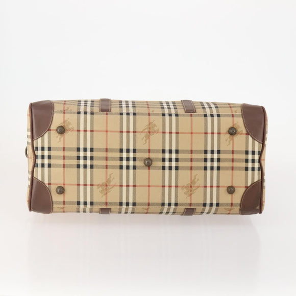 Burberrys Nova Check Boston Bag PVC Leather Beige Gold Auth 180095