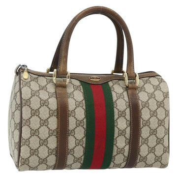 GUCCI GG Supreme Web Sherry Line Hand Bag PVC Beige Gold Red Auth 180100