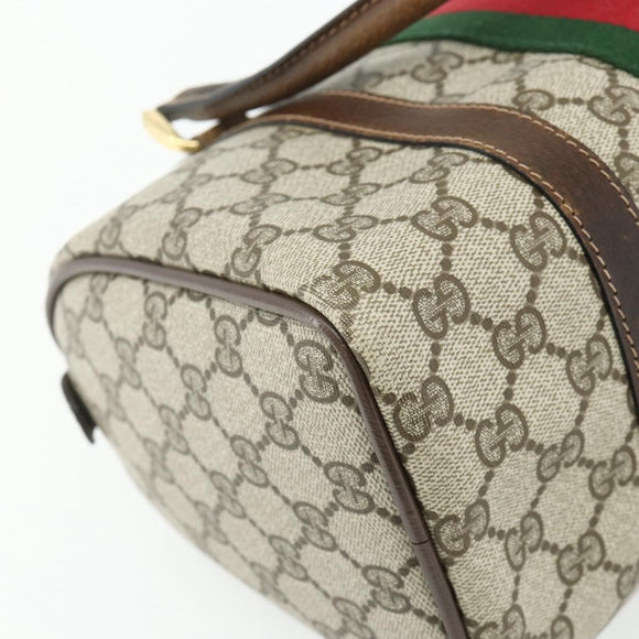 GUCCI GG Supreme Web Sherry Line Hand Bag PVC Beige Gold Red Auth 180100