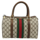 GUCCI GG Supreme Web Sherry Line Hand Bag PVC Beige Gold Red Auth 180100-13