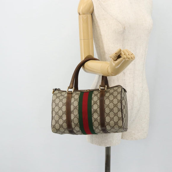 GUCCI GG Supreme Web Sherry Line Hand Bag PVC Beige Gold Red Auth 180100