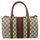 GUCCI GG Supreme Web Sherry Line Hand Bag PVC Beige Gold Red Auth 180100-2
