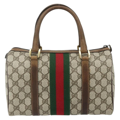 GUCCI GG Supreme Web Sherry Line Hand Bag PVC Beige Gold Red Auth 180100 - 0