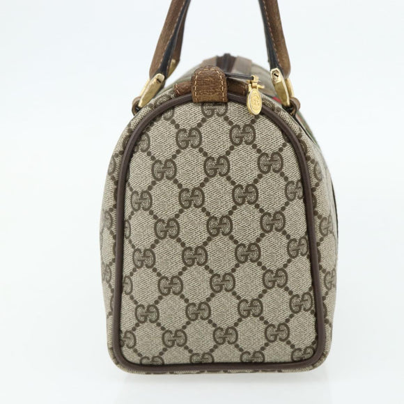 GUCCI GG Supreme Web Sherry Line Hand Bag PVC Beige Gold Red Auth 180100