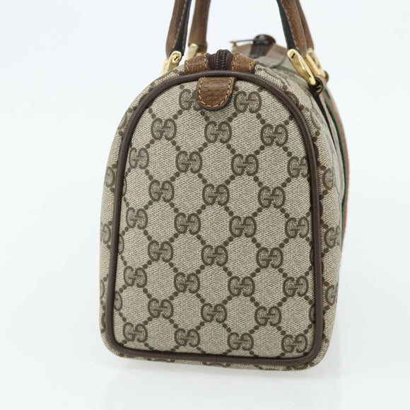 GUCCI GG Supreme Web Sherry Line Hand Bag PVC Beige Gold Red Auth 180100