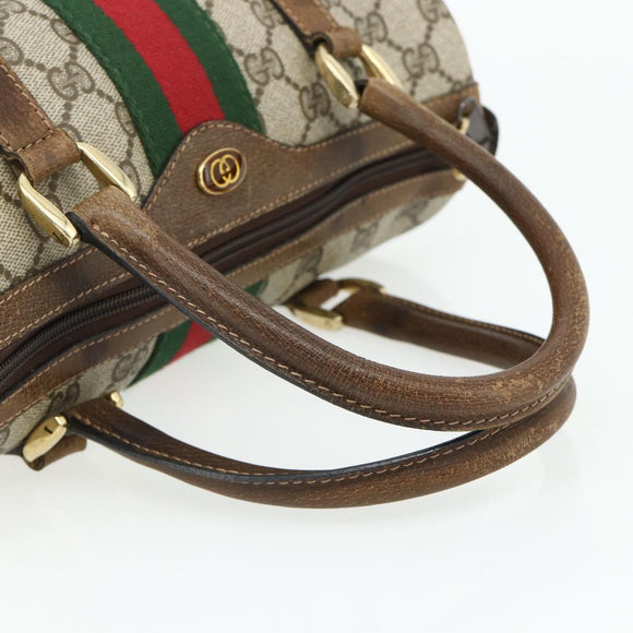GUCCI GG Supreme Web Sherry Line Hand Bag PVC Beige Gold Red Auth 180100