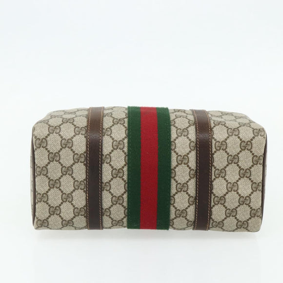 GUCCI GG Supreme Web Sherry Line Hand Bag PVC Beige Gold Red Auth 180100