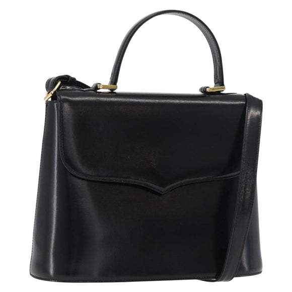 SAINT LAURENT Hand Bag Leather 2way Black Gold Auth 180103