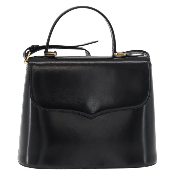 SAINT LAURENT Hand Bag Leather 2way Black Gold Auth 180103