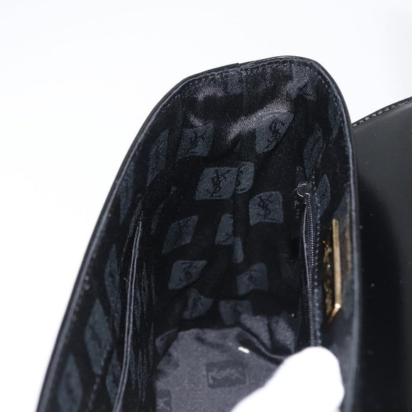 SAINT LAURENT Hand Bag Leather 2way Black Gold Auth 180103