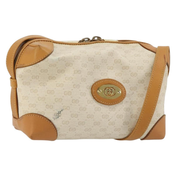GUCCI Micro GG Supreme Shoulder Bag PVC White Gold Auth 180109