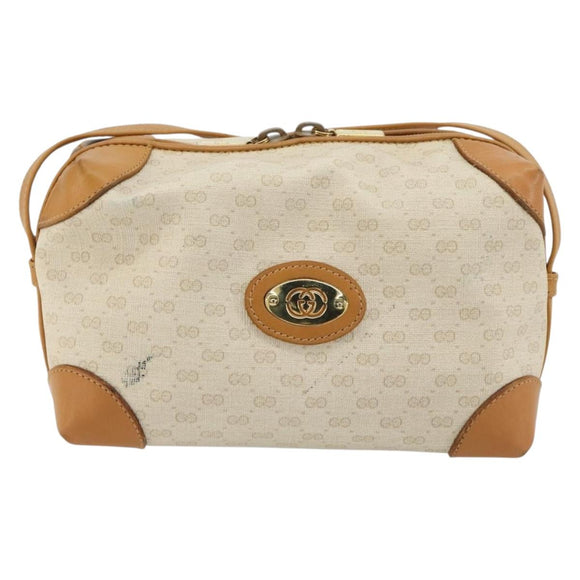 GUCCI Micro GG Supreme Shoulder Bag PVC White Gold Auth 180109