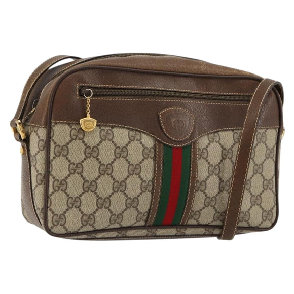 GUCCI GG Supreme Web Sherry Line Bag PVC Beige Gold 001 56 0860 Auth 180110