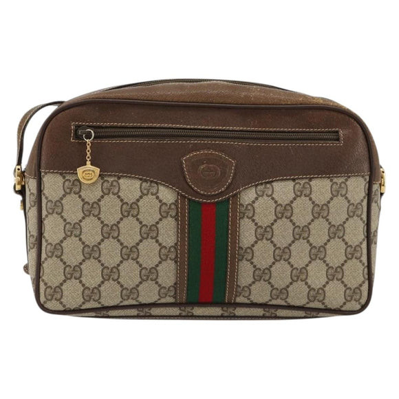 GUCCI GG Supreme Web Sherry Line Bag PVC Beige Gold 001 56 0860 Auth 180110