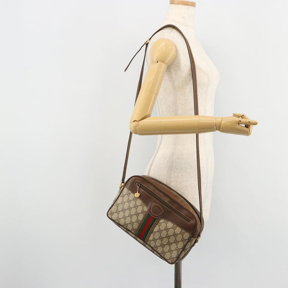 GUCCI GG Supreme Web Sherry Line Bag PVC Beige Gold 001 56 0860 Auth 180110