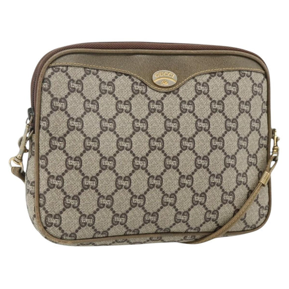 GUCCI GG Plus Supreme Shoulder Bag PVC Beige Gold Auth 180113
