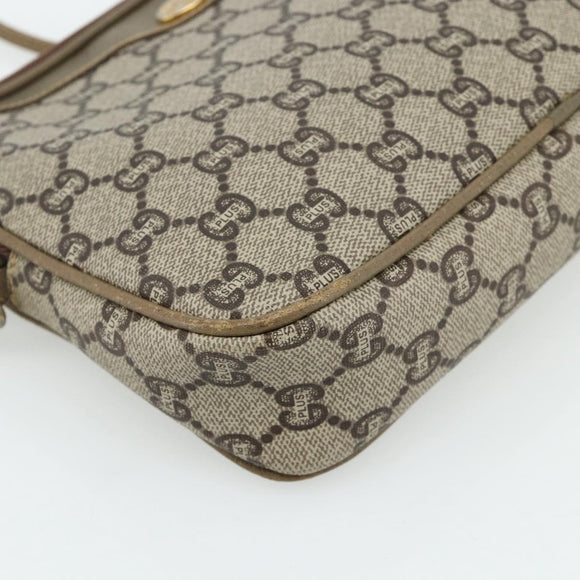 GUCCI GG Plus Supreme Shoulder Bag PVC Beige Gold Auth 180113