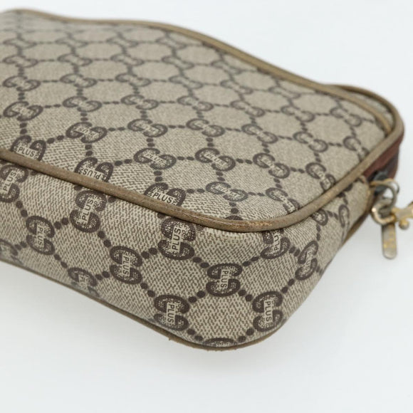 GUCCI GG Plus Supreme Shoulder Bag PVC Beige Gold Auth 180113