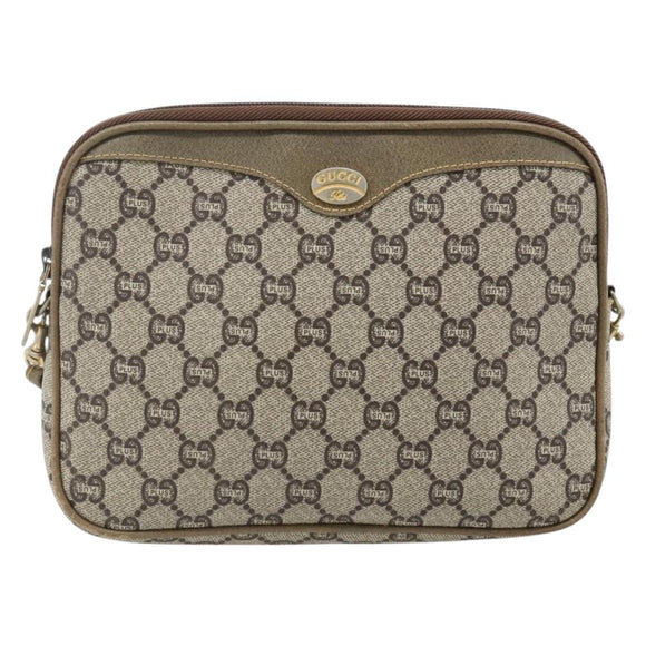 GUCCI GG Plus Supreme Shoulder Bag PVC Beige Gold Auth 180113