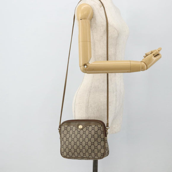 GUCCI GG Plus Supreme Shoulder Bag PVC Beige Gold Auth 180113
