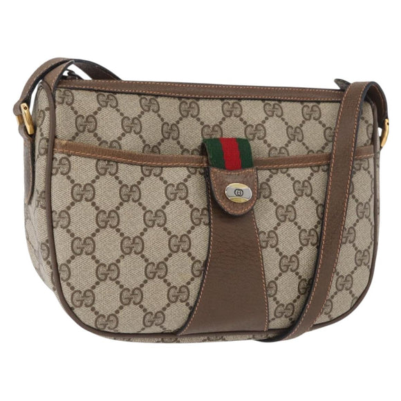 GUCCI GG Supreme Web Sherry Line Bag PVC Beige Gold 89 02 032 Auth 180114