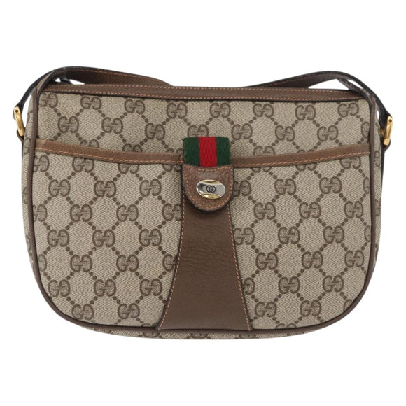 GUCCI GG Supreme Web Sherry Line Bag PVC Beige Gold 89 02 032 Auth 180114