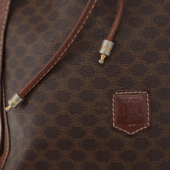 CELINE Macadam Canvas Purse Shoulder Bag PVC Leather Brown Gold Auth 180118