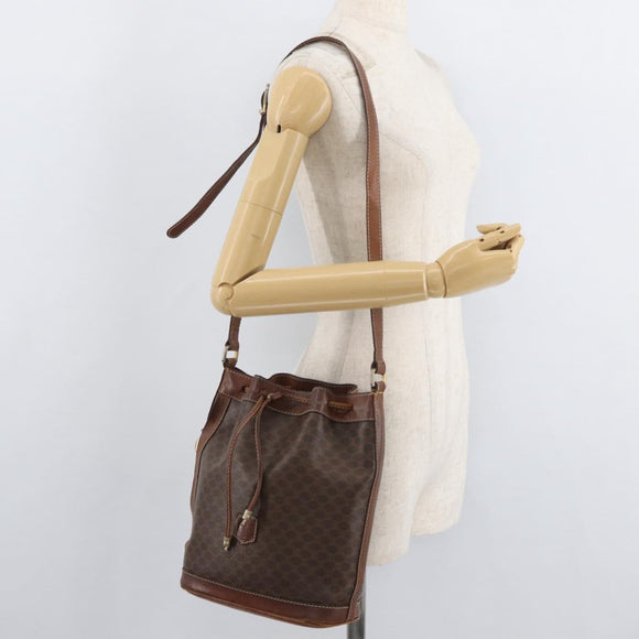 CELINE Macadam Canvas Purse Shoulder Bag PVC Leather Brown Gold Auth 180118