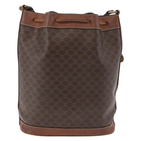 CELINE Macadam Canvas Purse Shoulder Bag PVC Leather Brown Gold Auth 180118